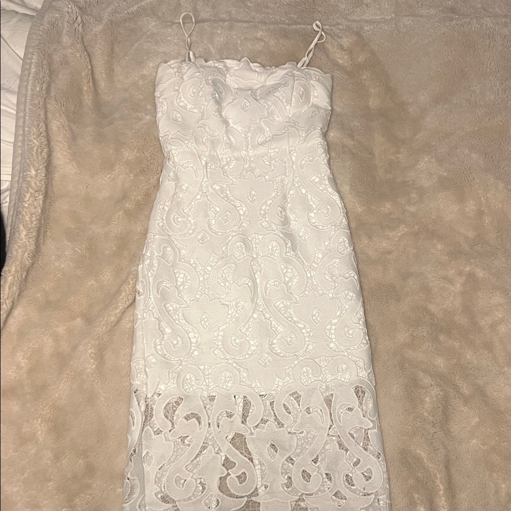 Bardot thin strap white Lace Dress